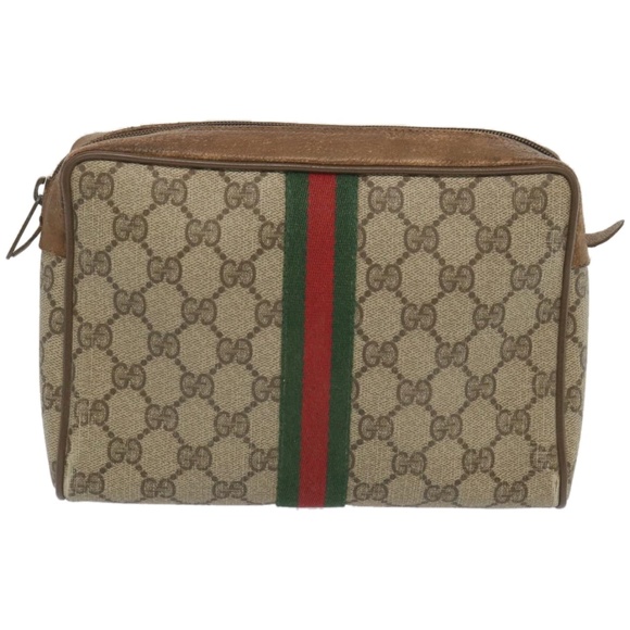 GUCCI GG Supreme Web Sherry Line Clutch Bag PVC Beige 89 01 012 Auth ac2794 - Picture 3 of 16